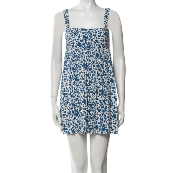 Reformation Blue Serene Mini Dress Babydoll Smocked Straps Size 2 - Picture 5 of 9